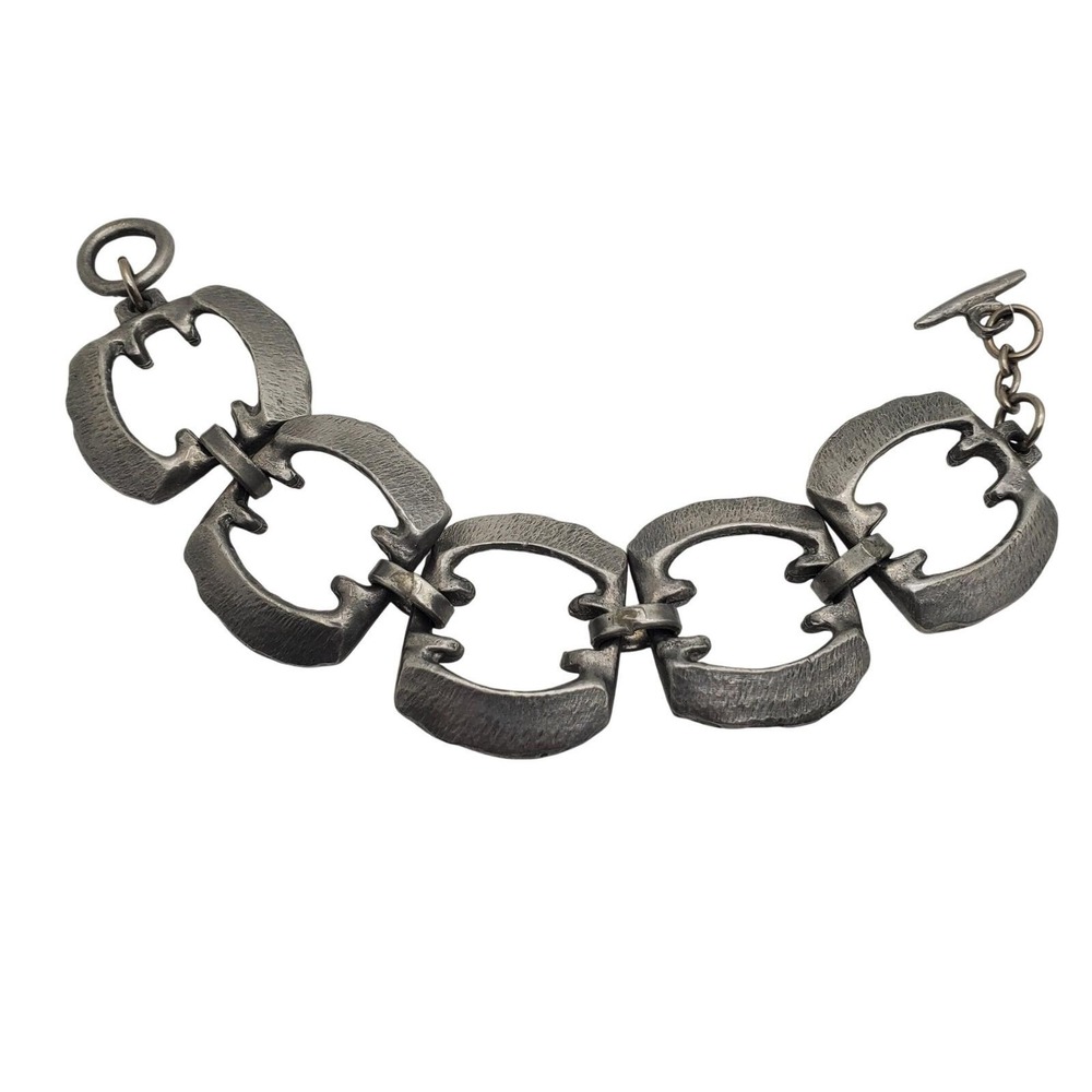Modernist Pewter Chunky Link Bracelet Norway Brutalist Vintage 1970s Hillestad